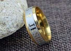 High quality 18x8mm 18K gold plated steel JESUS cross bible wedding ring size us8