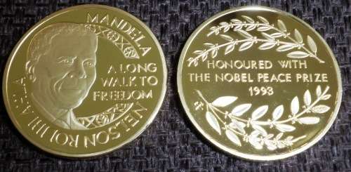 NELSON MANDELA NOBEL PEACE PRIZE 1993 GOLD PLATED STEEL