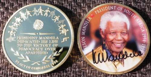 NELSON MANDELA PRESIDENT OF SA GOLD PLATED STEEL