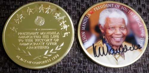 NELSON MANDELA PRESIDENT OF SA GOLD PLATED STEEL
