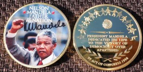 NELSON MANDELA FATHER OF THE NATION GOLD PLATED STEEL