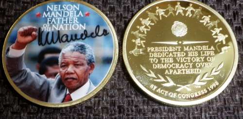 NELSON MANDELA FATHER OF THE NATION GOLD PLATED STEEL