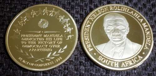 NELSON MANDELA CONGRESS 1998 GOLD PLATED STEEL