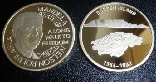 NELSON MANDELA ROBBEN ISLAND GOLD PLATED STEEL