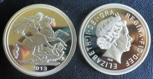 UK SOVEREIGN 5 POUND 2013 FINE GOLD PLATED COPY COIN QUEEN DRAGON