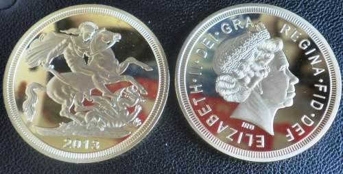 UK SOVEREIGN 5 POUND 2013 FINE GOLD PLATED COPY COIN QUEEN DRAGON