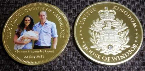 UK PRINCE GEORGE CAMBRIDGE GOLD PLATED COIN QUEEN HOUSE OF WINDSOR ROYAL BABY