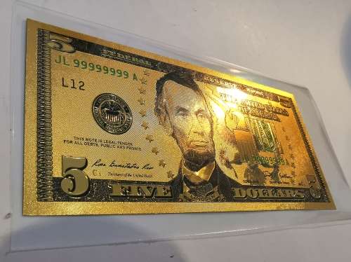 24k Gold US 5 Dollar Banknote (CLEARANCE)