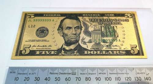 24k Gold US 5 Dollar Banknote (CLEARANCE)