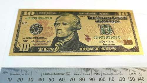 24k Gold US 10 Dollar Banknote (CLEARANCE)
