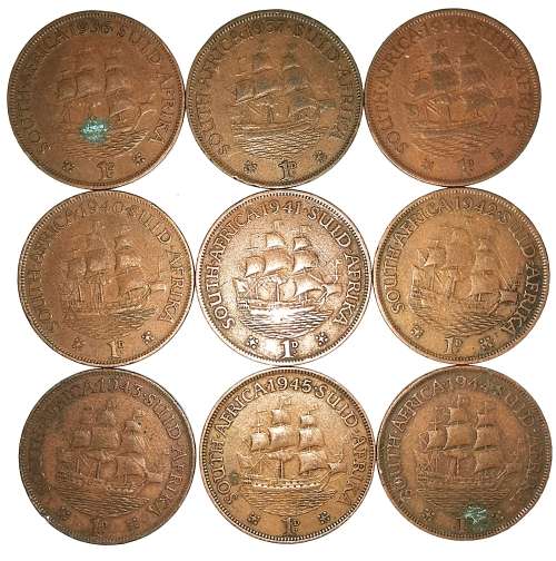9 x Old SA Pennies 1936-45 (CLEARANCE)