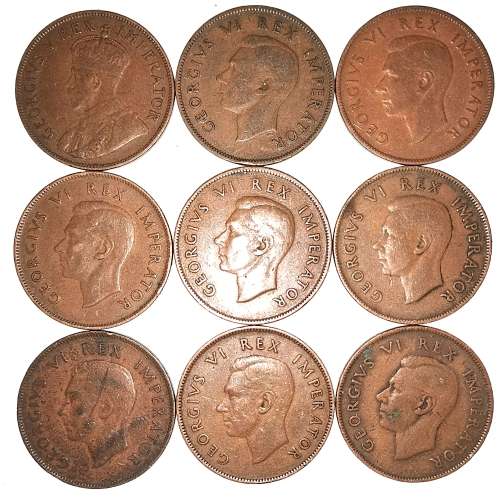 9 x Old SA Pennies 1936-45 (CLEARANCE)