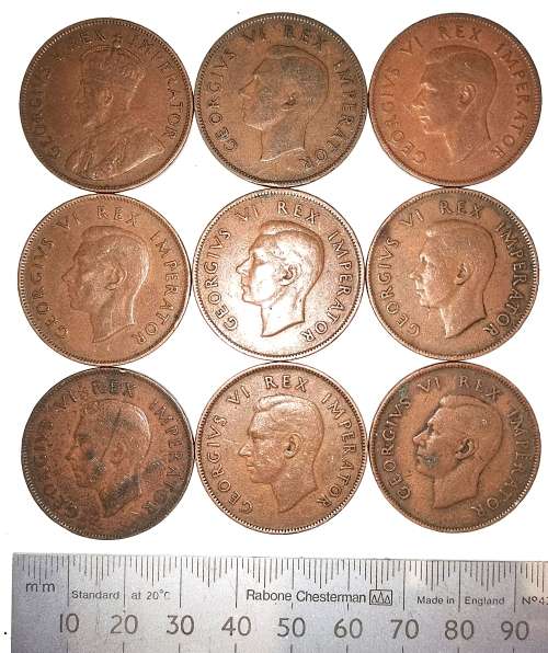 9 x Old SA Pennies 1936-45 (CLEARANCE)