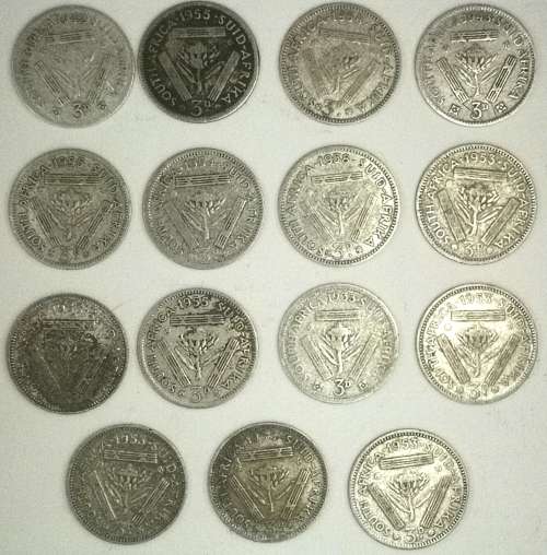 15 x Silver SA 3 Pennies 1933-58 (CLEARANCE)