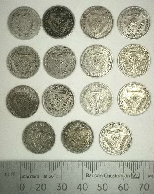 15 x Silver SA 3 Pennies 1933-58 (CLEARANCE)