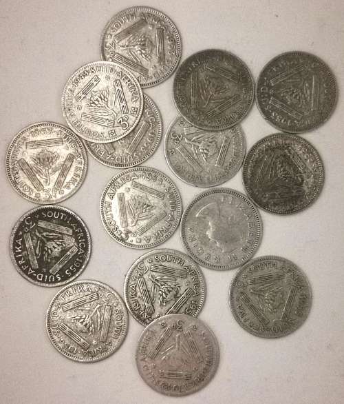 15 x Silver SA 3 Pennies 1933-58 (CLEARANCE)