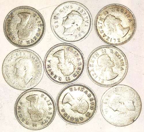 9 x Silver SA 3 Pence Coins 1940`s and 50`s (CLEARANCE)