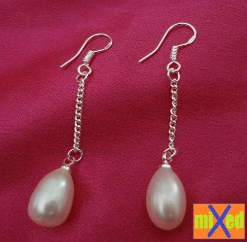 Silver & White Drop Pearl Earrings