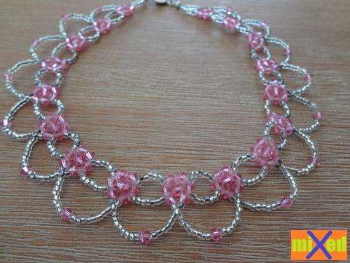 Beaded Swarovski Crystal Choker Pink & Silver