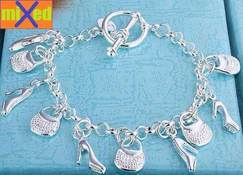Silver Shoe & Purse Charm Bracelet