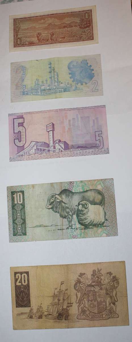 R1 - R2 - R5 -R10 - R20 South African Bank notes