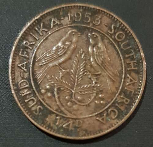 1953 SA UNION 1/4d coin (As per photo)