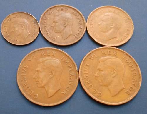 5 x  SA Union Coins - All 1942 (As per photo)