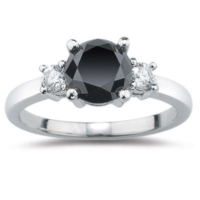 3.00Cts Real Black & White Diamond Engagement Solitaire Ring
