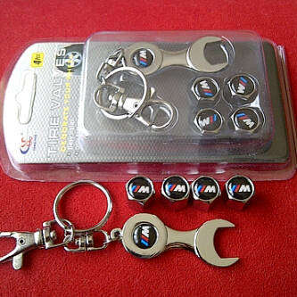 BMW M Sport Tyre Valve Stem Metal Caps and Wrench Key chain Set.