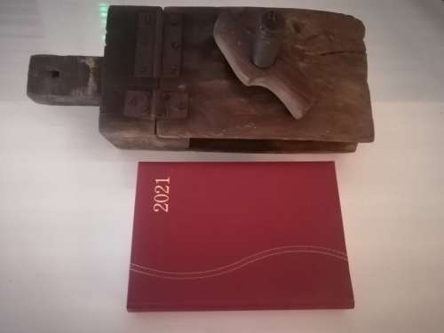 Wooden clamp for leather works - very old with lots of patina