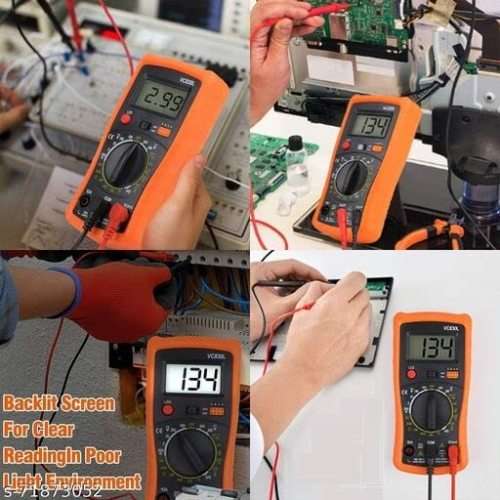 Digital Multimeter - Portable, Backlit LCD, Non-Slip Sleeve, Various Functions, 9V Battery Included