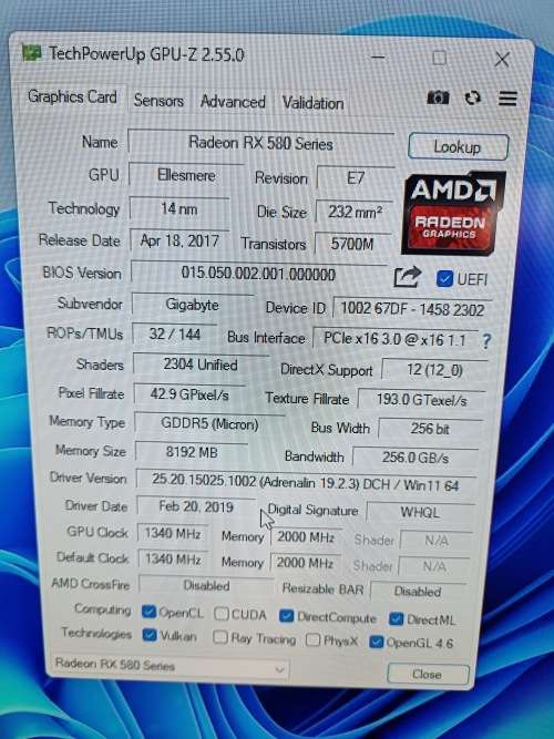 GIGABYTE RX580 8GB MI