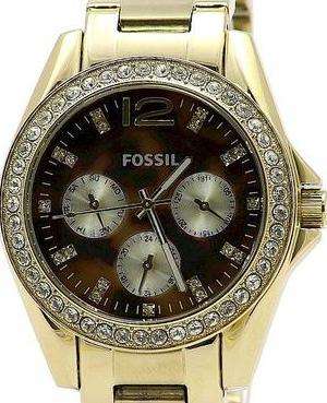 FOSSIL LADIES RILEY MULTIFUNCTION Gold Stainless-Steel Quartz Watch++SPECTACULAR TIMEPIECE++