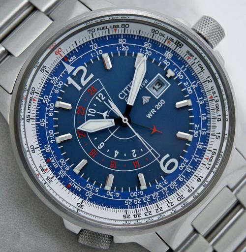 CITIZEN FLIGHTMASTER NIGHTHAWK MENS ECO DRIVE STAINLESS STEEL DUAL PILOT 660FT (200m) WATCH - BJ7010