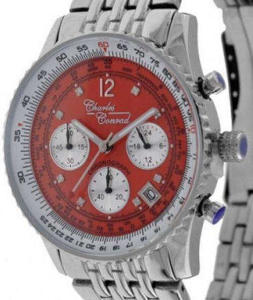 CHARLES CONRAD AIR COMMANDER GENTS WATCH WITH RED DIAL REAL 8 DIAMONDS INLAID in the dial Stunning !