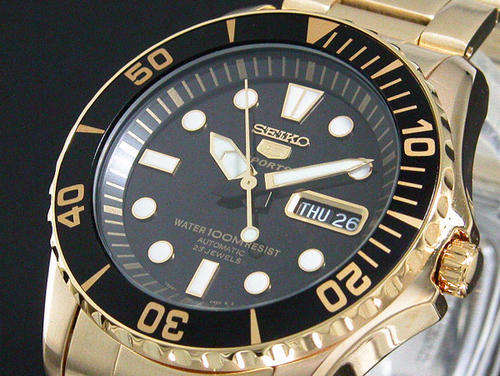 SEIKO 5 SUBMARINE GENTS SPORT**RARE GOLDTONE**WR 100m Watch SNZF22K1 retail R5499