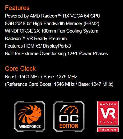 Gigabyte GV-RXVEGA64GAMING OC-8GD