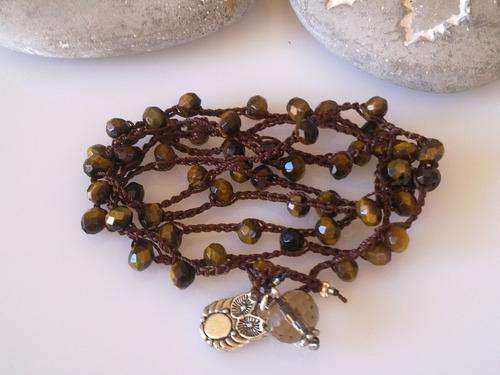BOHO-CHIC CROCHET WRAP NECKLACE/BRACELET WITH TIGER'S EYE