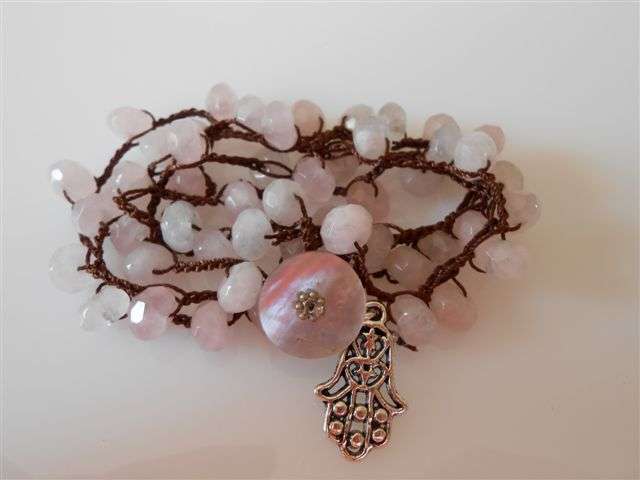 BOHO-CHIC ROSE QUARTZ CROCHET NECKLACE/WRAP BRACELET