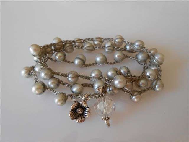 LIGHT GREY FRESHWATER PEARL CROCHET NECKLACE
