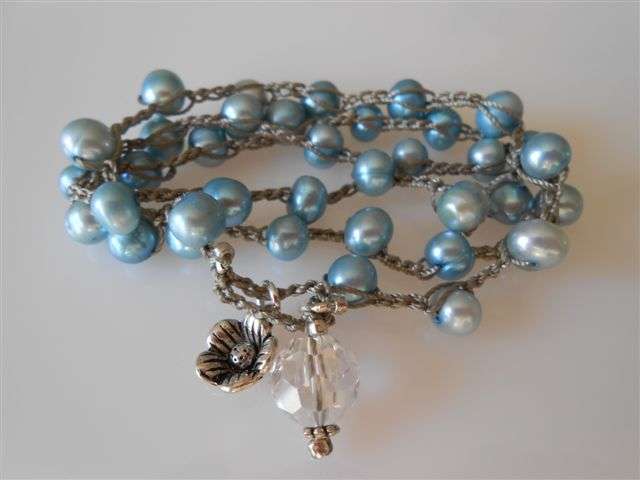 SKY BLUE FRESHWATER PEARL CROCHET NECKLACE