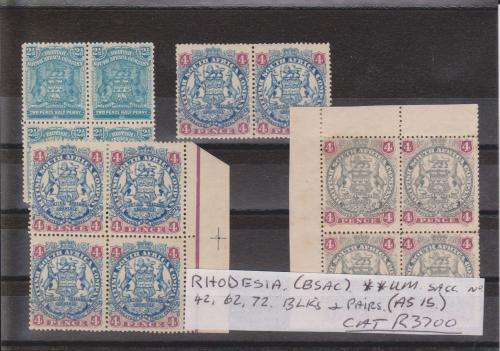 RHODESIA ( BSAC ) - 3 BLOCKS + PAIR - HIGH CAT R3700