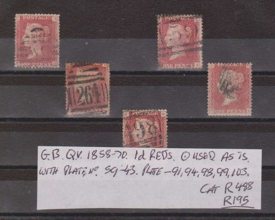 GB : QV : 1858 - 70 : REDS : USED : WITH PLATES : CAT R488
