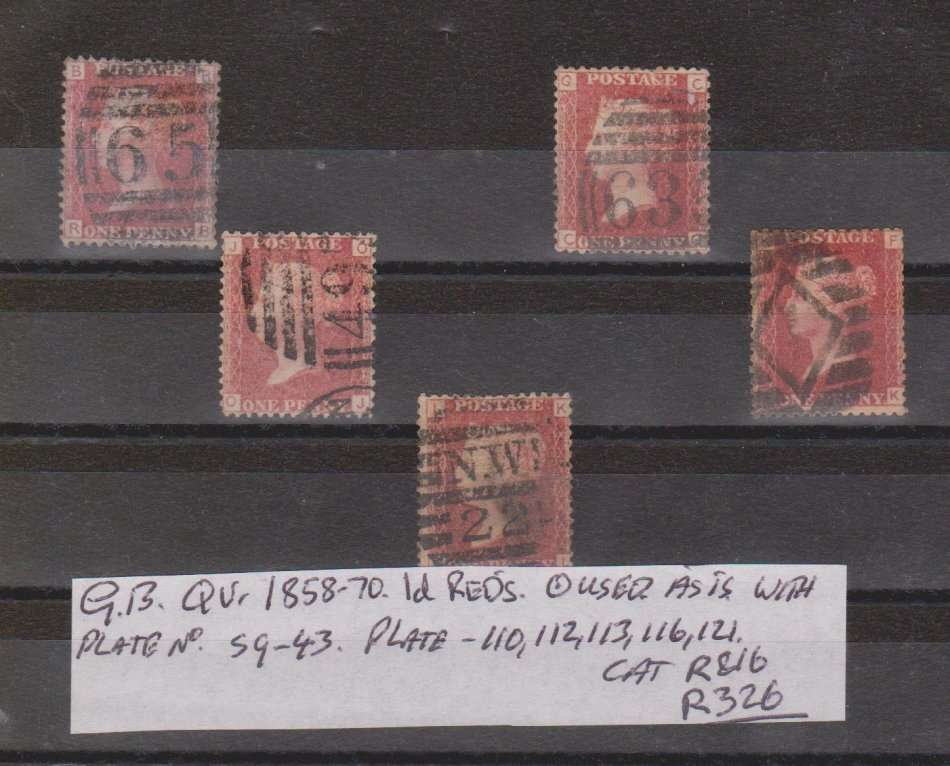 GB : QV : 1858 - 70 : REDS : USED : WITH PLATES : CAT R816