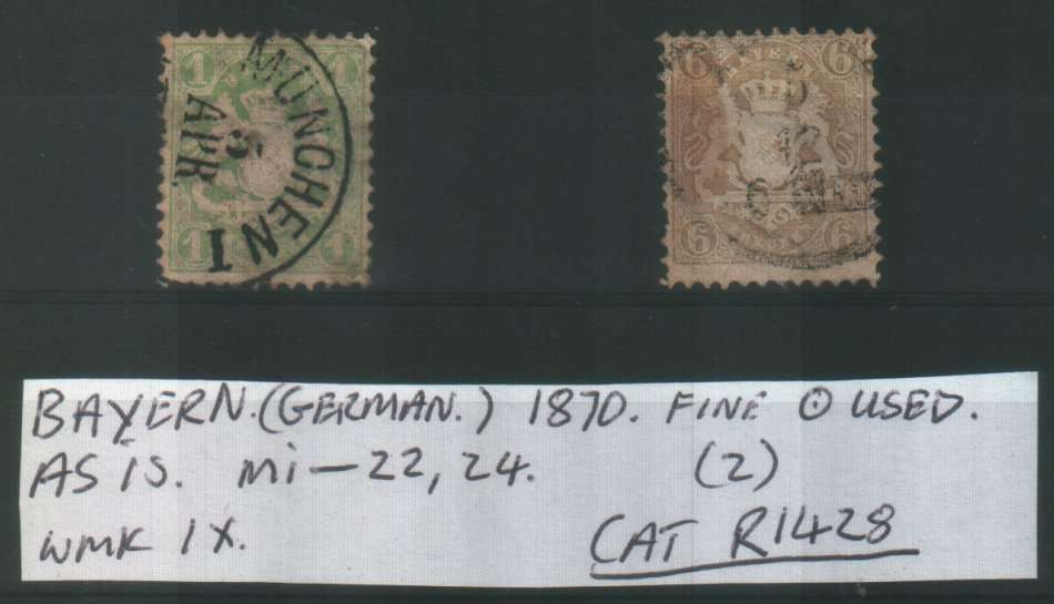 BAYERN : 1870 : FINE USED : Mi 22 + 24 : CAT R1428