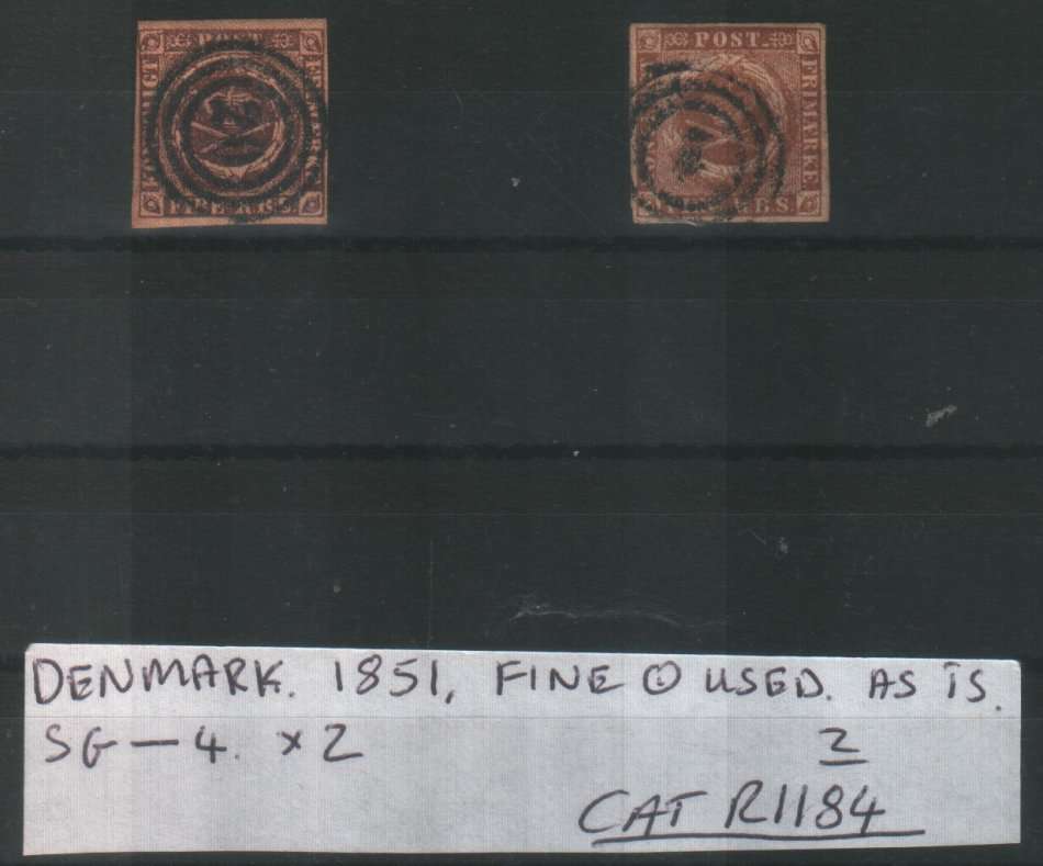 DENMARK : 1851 : FINE USED ; SG 4 : CAT R1184