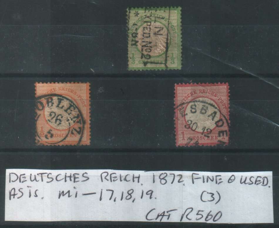 DEUTSCHES REICH : 1872 : FINE USED : Mi 17, 18, 19 : CAT R560