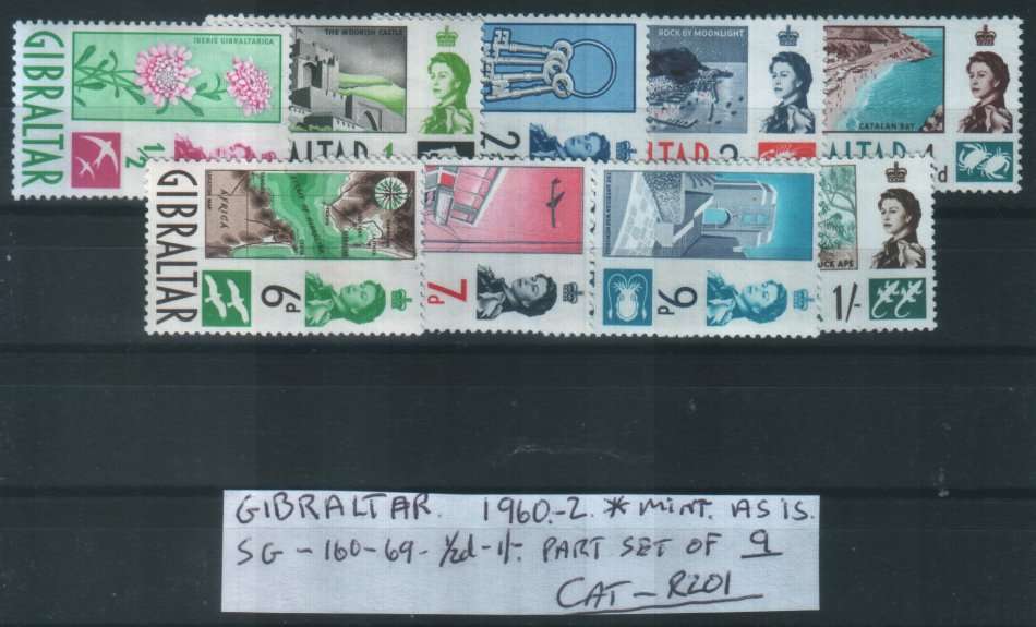 GIBRALTAR : 1960 - 2 : MM : SG 160 - 169 : CAT R201