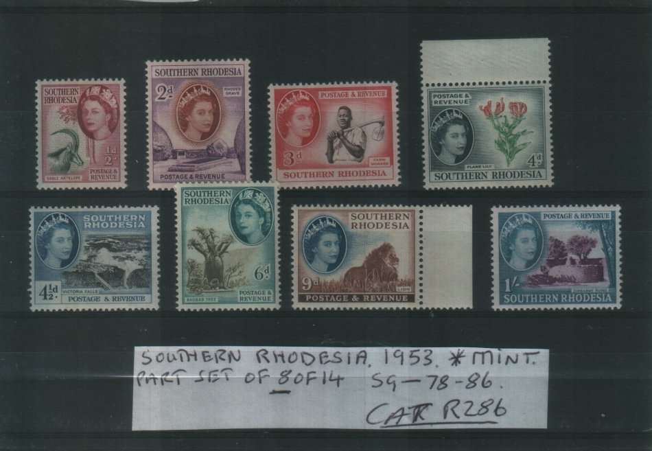 SOUTHERN RHODESIA : 1953 : UM : APRT SET : SG 78 - 86 : CAT R286