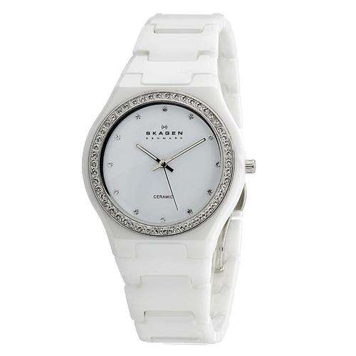 SKAGEN WHITE CERAMIC SWAROVSKI CRYSTAL WATCH! NEW ARRIVAL